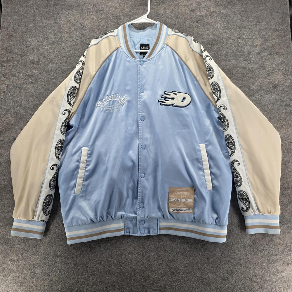 BoohooMAN DaBaby Jacket Mens 3XL Blue Varsity Satin Paisley Limited Edition